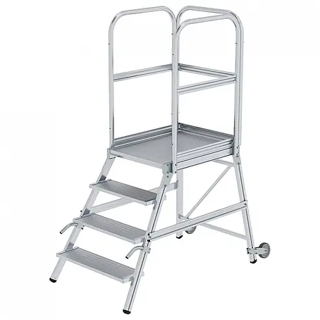 Munk  Treppenpodest Podestleiter mit Rollen und Griff Aluminium geriffelt 4 Stufen
