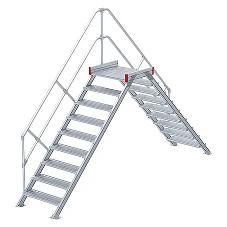 Euroline  Treppenpodest 512 Überstieg 45° 600mm Stufenbreite 2x9 Stufen Alu gerieft