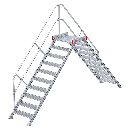 Euroline  Treppenpodest 512 Überstieg 45° 600mm Stufenbreite 2x10 Stufen Alu gerieft