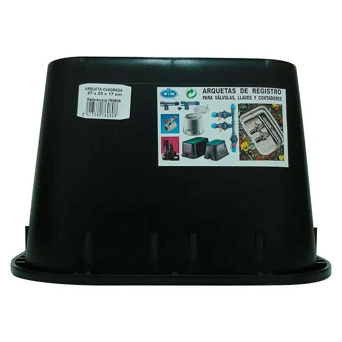 Arqueta Cuadrada - L x An x Al: 27 x 23 x 17 cm, 1 ud. - Arqueta negra rectangular de 27 x 23 x 17 cm, ideal para válvulas, llaves y contadores.