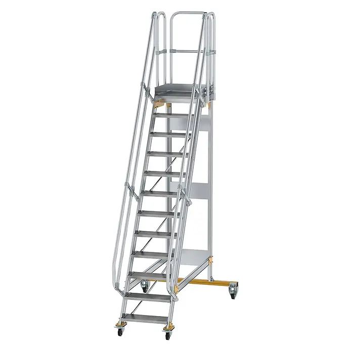 Munk Treppenpodest Plattformtreppe fahrbar 60° Stufenbreite 600mm 12 Stufen - Anzahl Tritte: 12 Stk., Aluminium - Mobile Aluminium-Arbeitsplattform mit Stufen, Handläufen und Rollen für erhöhten Zugang.