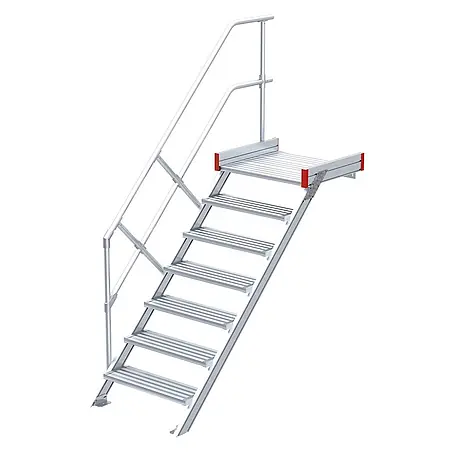 Euroline  Treppenpodest 511 Podesttreppe 45° 800mm Stufenbreite 7 Stufen Alu gerieft