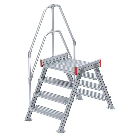 Euroline  Treppenpodest 512 Überstieg 60° 600mm Stufenbreite 2x4 Stufen Alu gerieft