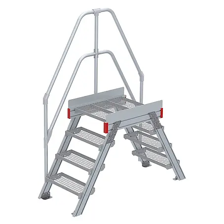 Euroline  Treppenpodest 512 Überstieg 60° 600mm Stufenbreite 2x4 Stufen Stahl Gitterrost