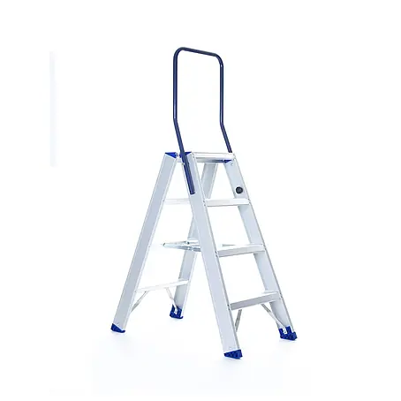 ASC  Stehleiter Eurostairs Stufenstehleiter zweiseitig eloxiert mit Bügel 4 Stufen