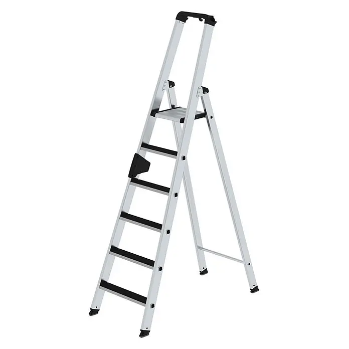 Munk Stehleiter Stehleiter mit clip-step 6 Stufen - Anzahl Tritte: 6 Stk., Arbeitshöhe: 3.400 m, Aluminium - Aluminium-Klappleiter mit schwarzen rutschfesten Stufen und Griff.