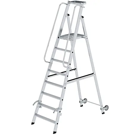Munk  Stehleiter Aluminium-Stehleiter mit Rollen und Griff 8 Stufen