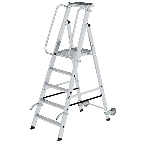 Munk  Stehleiter Aluminium-Stehleiter mit Rollen und Griff 5 Stufen