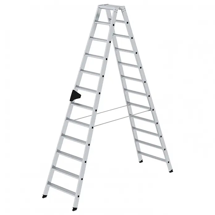 Munk Stehleiter Stehleiter mit ergo-pad beidseitig begehbar 2x12 Stufen - Anzahl Tritte: 12 Stk., Arbeitshöhe: 4.300 m, Aluminium - Silbergraue Aluminium-Stehleiter.