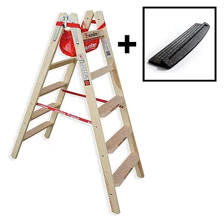 Euroline  Stehleiter Holz Stufenstehleiter mit 2x5 Comfort-Stufen mit Werkzeugablage + passende