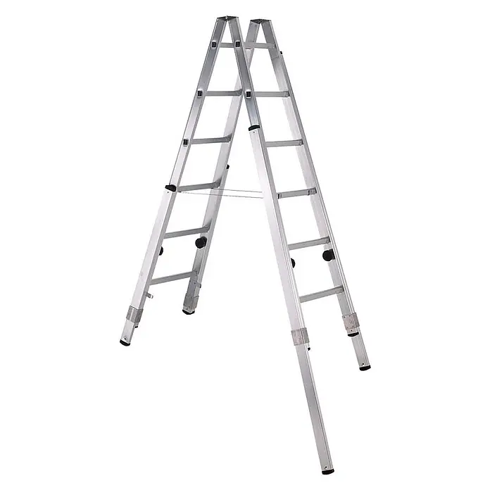 Zarges Stehleiter Stehleiter Varioflex B mit verlängerbaren Holmen 2x8 Stufen - Anzahl Tritte: 8 Stk., Arbeitshöhe: 3.550 m, Aluminium - Silberne Aluminium-Klappleiter.