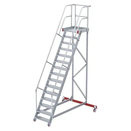 Euroline  Stehleiter 513 Wartungsbühne 60° 1000mm Stufenbreite 15 Stufen Alu gerieft