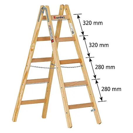 Euroline  Stehleiter Holz Sprossenstehleiter Nr. 12506 mit Eimerhaken 2x5 Sprossen