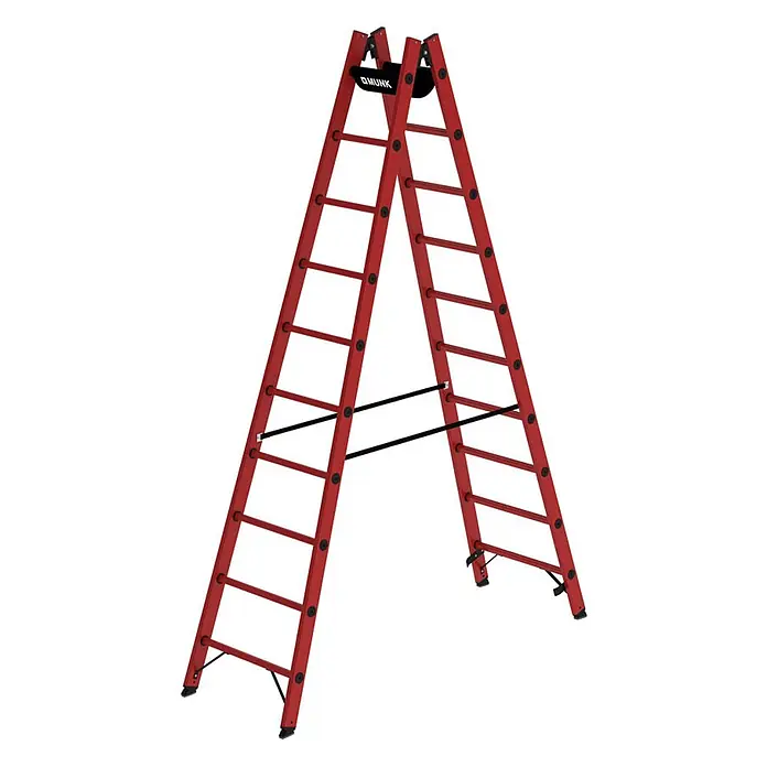 Munk Stehleiter Vollkunststoff Stehleiter beidseitig begehbar 2x10 Sprossen - Anzahl Tritte: 10 Stk., Arbeitshöhe: 4.000 m, Kunststoff - Robuste rote A-Rahmen-Leiter mit stabilisierenden Spreizstangen.