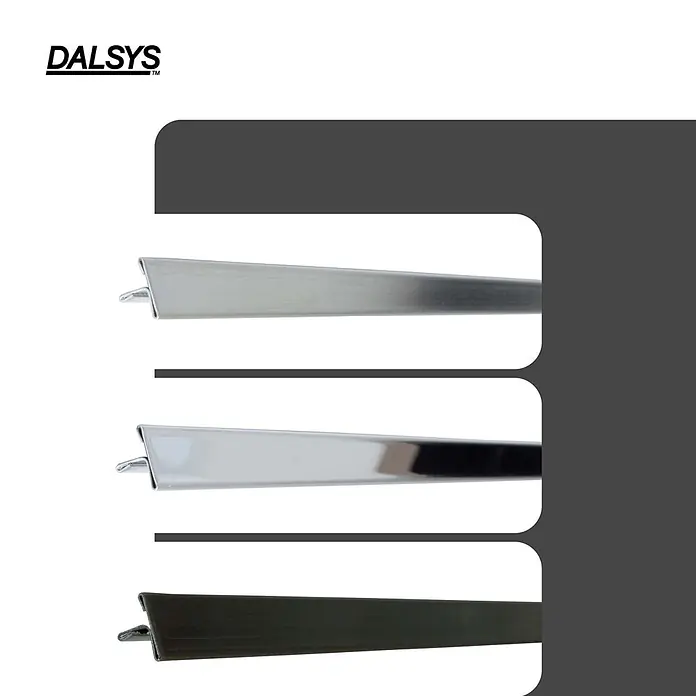 Dalsys T-Profil 2,5m Fliesenschiene 25mm Poliert - Edelstahl, Silber - Drei Metallprofile in gebürstetem Silber, poliertem Silber und dunklen Ausführungen.
