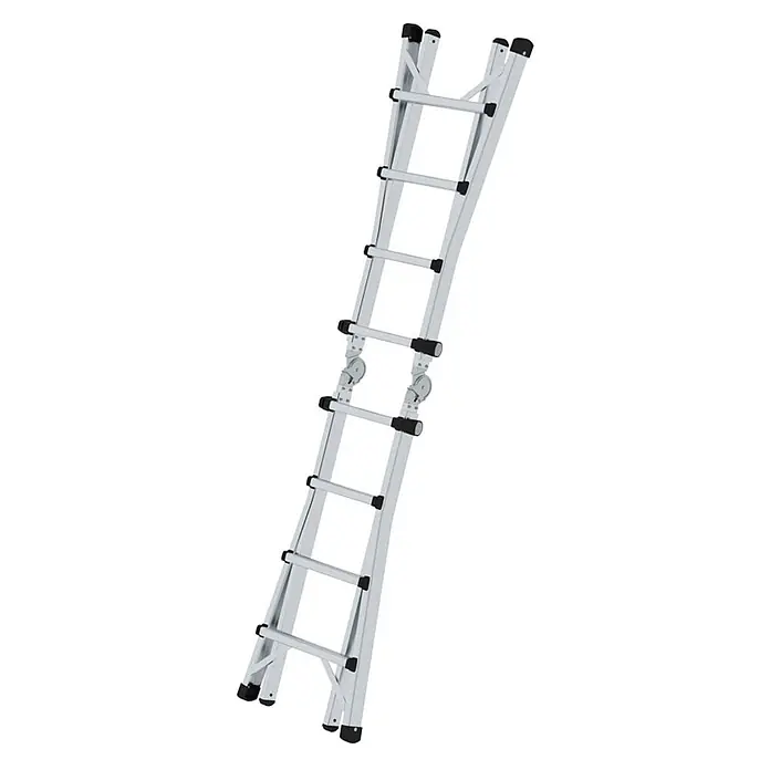 Munk Stehleiter Gelenk-Teleskopleiter 4x4 Sprossen - Anzahl Tritte: 4 Stk., Arbeitshöhe: 5.300 m, Aluminium - Silberfarbene Aluminium-Mehrzweck-Klappleiter mit schwarzen Gelenk- und Sprossenakzenten.