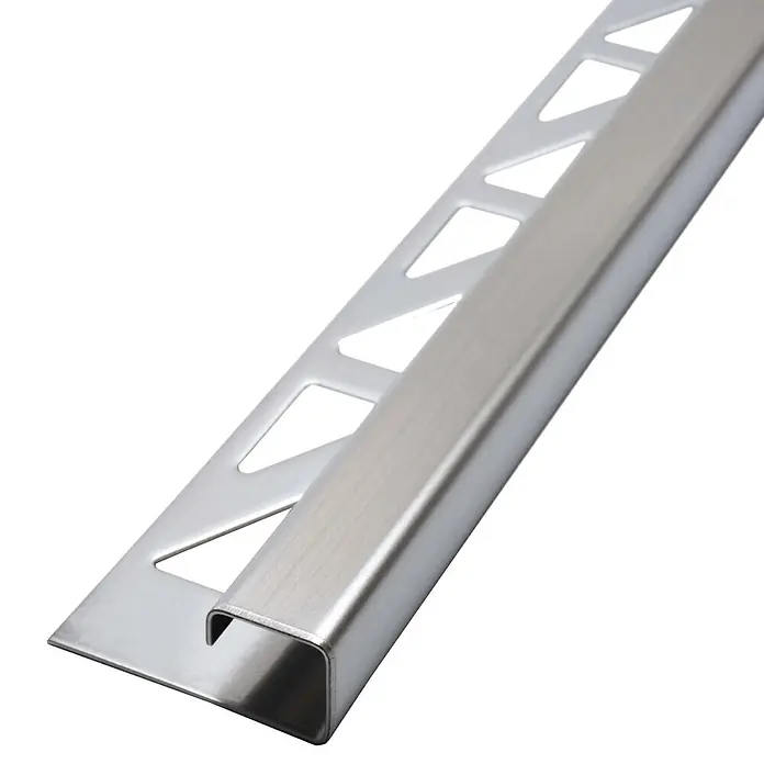 Dalsys Quadroprofil 2,5m Fliesenschiene 12,5mm Eckprofil Quadrat Edelstahl Gebürstet - Edelstahl, Silber - Gebürstete silberne Metallfliesenleiste mit perforiertem Flansch zur Klebeverbindung.