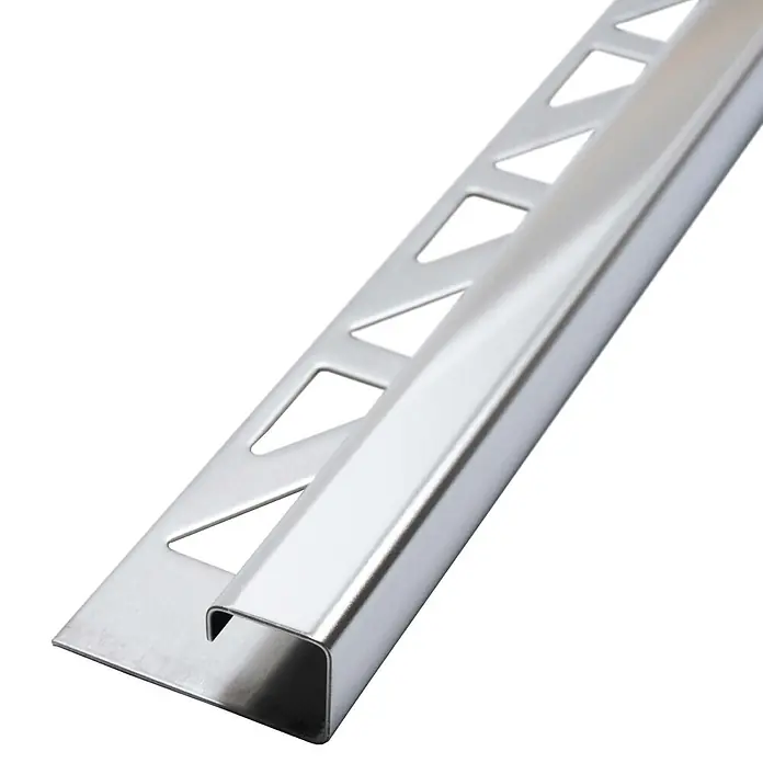 Dalsys Quadroprofil 2,5m Fliesenschiene 10mm Eckprofil Quadrat Edelstahl Poliert - Edelstahl, Silber - Silberfarbene Metall-Fliesenleiste mit glatter Kante und perforiertem Schenkel.