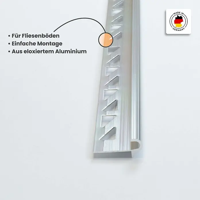 Dalsys Treppenkantenprofil 2,5m x 10mm für Fliesen Silber - Aluminium, Silber - Silbernes eloxiertes Aluminium Fliesenprofil für Fliesenböden.