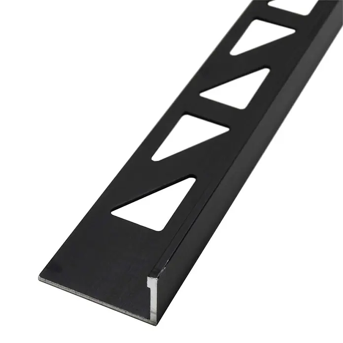Dalsys Fliesenprofil 2,5m Fliesenschiene 10mm Winkelprofil Aluminium Schwarz - Aluminium, Schwarz, 250 x 1 cm - Schwarzes Metall-Fliesenprofil mit dreieckigen Perforationen.