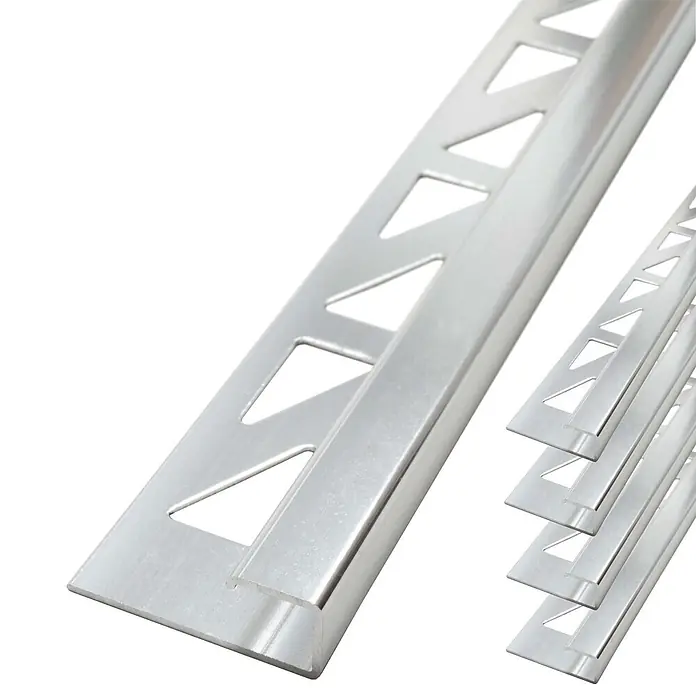 Dalsys Fliesenprofil 5x Fliesenschiene 2,5m x 8mm Eckprofil Aluminium Silber matt - Aluminium, Silber, 250 x 8 cm - Silberfarbene Metallfliesenleiste mit dreieckigen Perforationen, mehrere Stücke.