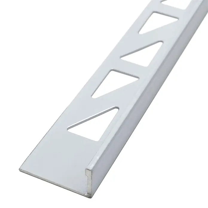 Dalsys Fliesenprofil 2,5m Fliesenschiene 10mm Winkelprofil Aluminium Weiß - Aluminium, Weiß, 250 x 1 cm - Silbernes Aluminiumfliesenprofil mit dreieckigen Perforationen und C-förmigem Querschnitt.