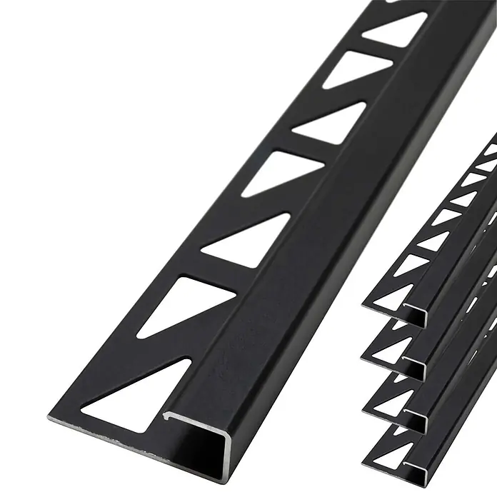 Dalsys Fliesenprofil 5x Fliesenschiene 2,5m x 10mm Eckprofil Aluminium Schwarz - Aluminium, Schwarz, 250 x 1 cm - Schwarze Fliesenprofilleisten aus Metall mit dreieckigen Perforationen.