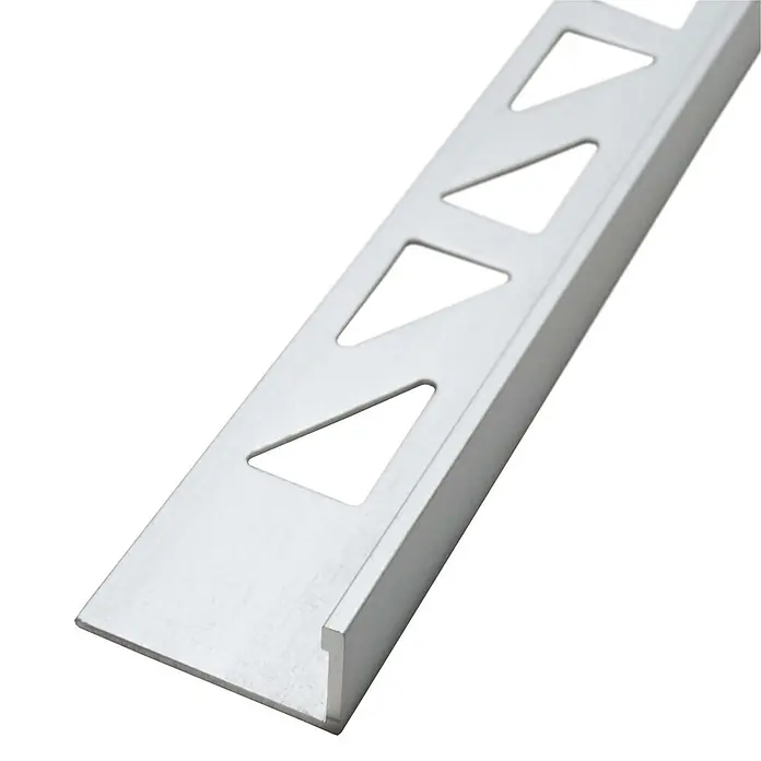 Dalsys Fliesenprofil 2,5m Fliesenschiene 10mm Winkelprofil Aluminium Chrom - Aluminium, Silber, 250 x 1 cm - Silbernes Metall-Fliesenprofil mit dreieckigen Perforationen am Befestigungsflansch.