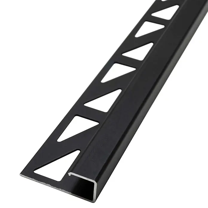 Dalsys Fliesenprofil 2,5m Fliesenschiene 8mm Eckprofil Aluminium Schwarz - Aluminium, Schwarz, 250 x 8 cm - Schwarzes Aluminium-Fliesenprofil mit dreieckigen Perforationen und C-Kanal für Fliesen.