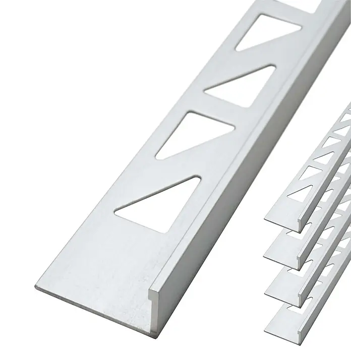 Dalsys Fliesenprofil 5x Fliesenschiene 2,5m x 10mm Winkelprofil Aluminium Chrom - Aluminium, Silber, 250 x 1 cm - Silberne Aluminiumfliesenprofile mit dreieckigen Perforationen.