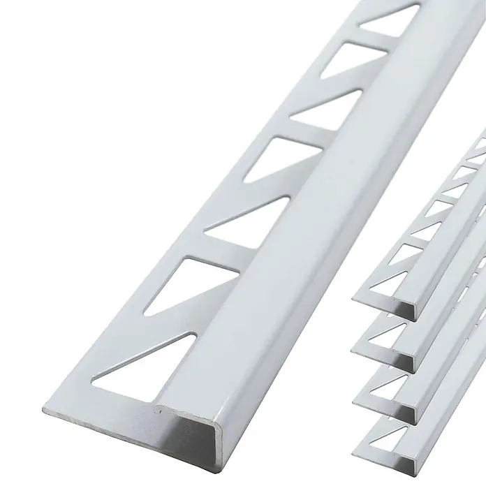 Dalsys Fliesenprofil 5x Fliesenschiene 2,5m x 12,5mm Eckprofil Aluminium Weiß - Aluminium, Weiß, 250 x 12 cm - Hellgraues Metallfliesenprofil mit U-förmigem Querschnitt und perforiertem Befestigungsflansch.