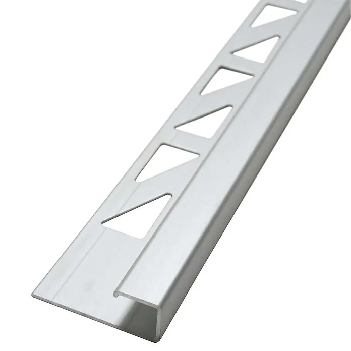 Dalsys Fliesenprofil 2,5m Fliesenschiene 12,5mm Eckprofil Aluminium Chrom - Aluminium, Silber - Silbernes Metallfliesenprofil mit dreieckigen Perforationen für die Fliesenverlegung.