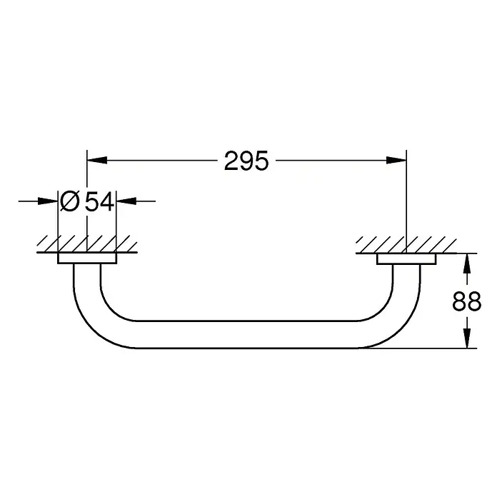 Grohe Essentials Wannengriff - Breite: 34,9 cm, Chrom, Glänzend - Eine technische Zeichnung eines Haltegriffs mit den Maßen Durchmesser 54, Länge 295 und Höhe 88.