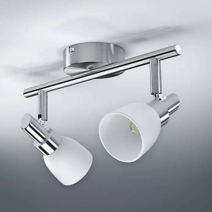 Osram LED-Deckenstrahler 827 - 4 W, L x B x H: 27,5 x 8 x 16 cm, Weiß/Silber, Warmweiß - Deckenleuchte mit zwei weißen Strahlern und Metallelementen für eine moderne Beleuchtung im Raum.