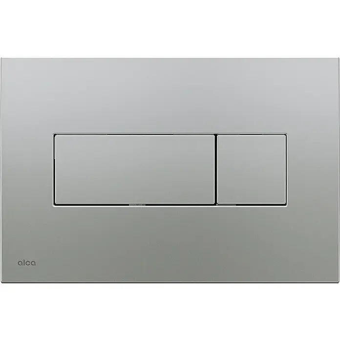 Alcadrain Betätigungsplatte Alcadrain WC - Betätigungsplatte M372 Chrom-Matt - Chrom - Alca Spülplatte in mattem Grau, mit einem großen und einem kleinen rechteckigen Betätigungsknopf.