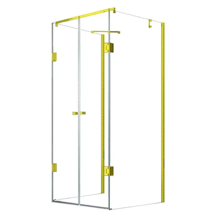 Glaszentrum Hagen U-Duschkabine 90x80x90x180 cm Ares U-Duschkabine GOLD - Imprägniert, Farblos - Duschkabine aus Klarglas mit gelb/goldenen Rahmen, Scharnieren und Stützstangen.