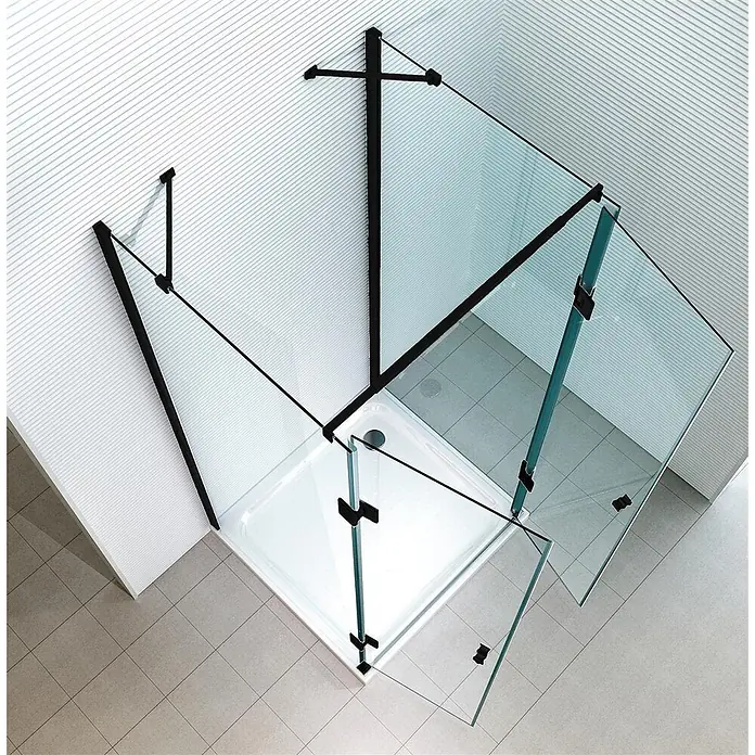 Glaszentrum Hagen U-Duschkabine 80x80x80x180 cm Ares U-Duschkabine Schwarz - Imprägniert, Farblos - Schwarz gerahmte Glasduschkabine mit weißer Duschwanne, für Eckmontage und Flügeltüren.
