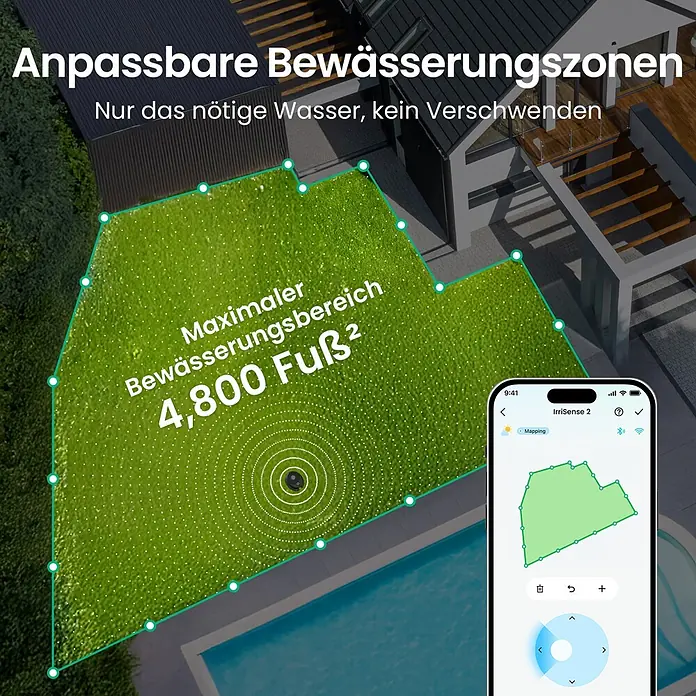 Aiper Bewässerungs-Set Irrisense 2 - Passend für: bis zu 445 m² Rasenfläche - Smartes Bewässerungssystem kartiert eine 4.800 Quadratfuß große Gartenfläche, sichtbar in einer App. Für effiziente Bewässerung.