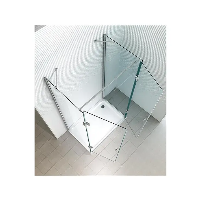 Glaszentrum Hagen U-Duschkabine 75x80x75x180 cm Ares U-Duschkabine - Imprägniert, Farblos - Glasduschkabine mit weißer, quadratischer Duschwanne und silberfarbenen Metallbeschlägen, von oben mit geöffneten Flügeltüren.
