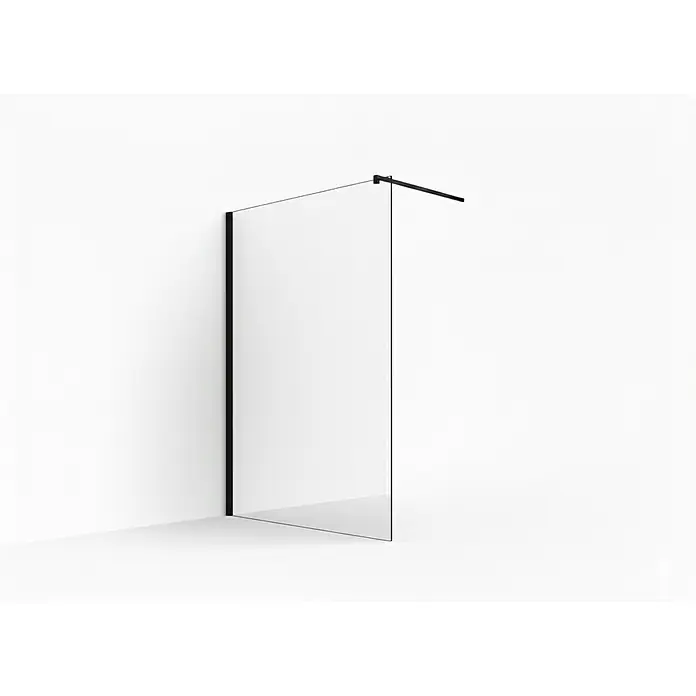Glaszentrum Hagen Duschwand Glaszentrum Hagen 130x200 cm Jade-B Walk in Dusche Klar - Eloxiert, Farblos - Klarglas Duschwand mit schwarzem Wandprofil und Deckenstützarm.