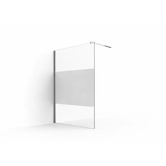 Glaszentrum Hagen Duschwand 120x200 cm EVA Walk in Dusche Satin Mitte - Eloxiert, Transparent, Weiß - Begehbare Duschwand aus Klarglas mit gemustertem Sichtschutzstreifen und Chrom-Stützstange.