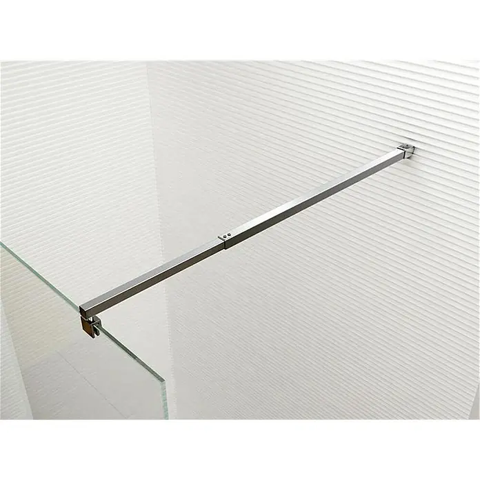 Glaszentrum Hagen Duschwand 120x200 cm EVA Walk in Dusche Satin Mitte - Eloxiert, Transparent, Weiß - Verstellbare Duschwand-Stabilisierungsstange aus gebürstetem Metall, verbindet Glaswand mit der Wand.