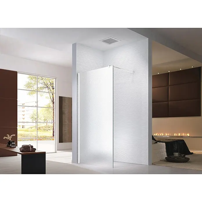 Glaszentrum Hagen Duschwand (WH) 160x200 cm Walk in Dusche - B x H: 160 x 200 cm, Eloxiert, Farblos - Milchglas-Duschwand in einem modernen Badezimmer, die den Duschbereich abtrennt.