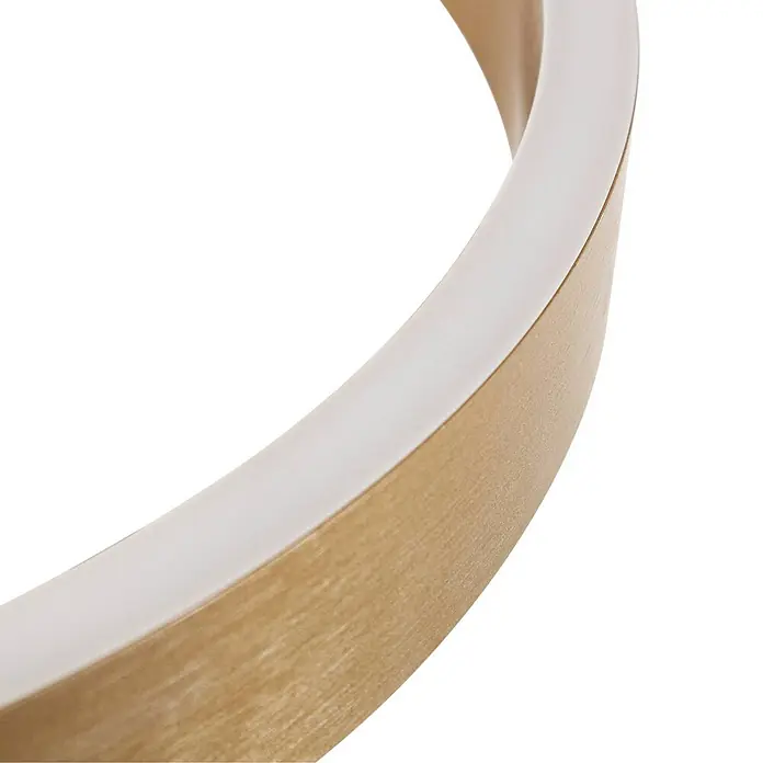 Lucande Pendelleuchte Yonam - L x B x H: 60 x 60 x 4,5 cm, messing / gold, gold, weiß - Gekrümmte LED-Ringlampe mit heller Holzoptik und weißem Diffusor.