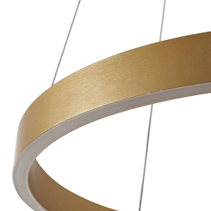 Lucande Pendelleuchte Yonam - L x B x H: 60 x 60 x 4,5 cm, messing / gold, gold, weiß - Goldene runde LED-Pendelleuchte mit gebürsteter Oberfläche und internem Diffusor.
