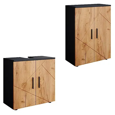 Vicco  Badmöbel-Set Irma Goldkraft Eiche/Anthrazit 2 Teile, mit Midischrank