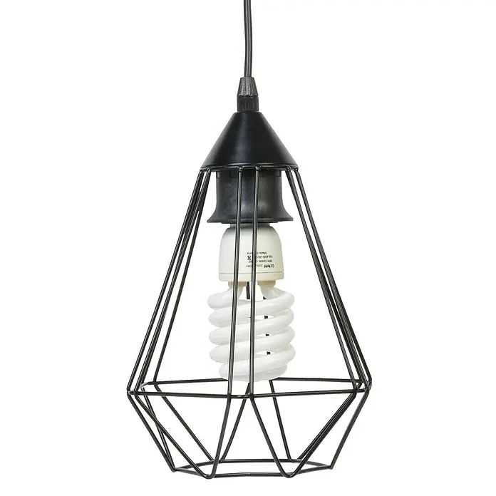 Eglo Tarbes Pendelleuchte rund - Schwarz, Höhe: 110 cm, Durchmesser: 175 mm - Schwarze Pendelleuchte mit einem spiralförmigen Leuchtmittel, das durch einen geometrischen Drahtkäfig geschützt wird.