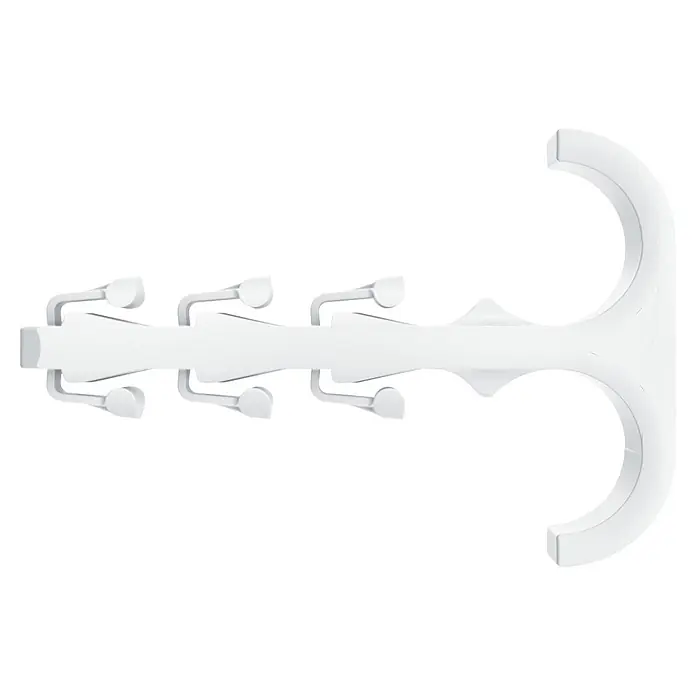 Fischer Universal-Dübel Zwillingsschelle Steckfix plus ZS 28 - 31 Millimeter (mm) - Weißer Kabelorganizer aus Kunststoff mit mehreren Haken und einem großen gebogenen Ende.
