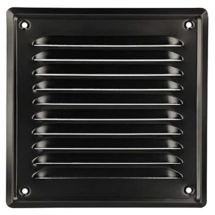 Rejilla de ventilación - 30 x 30 cm, Negro - Rejilla de ventilación cuadrada negra con lamas y orificios para tornillos.