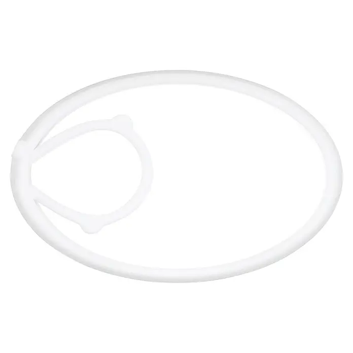 Fischer Nagelschelle Mauernutclip 30-55 - Weiß - Weißer, ovaler Kunststoffrahmen mit einem offenen C-förmigen Element links.